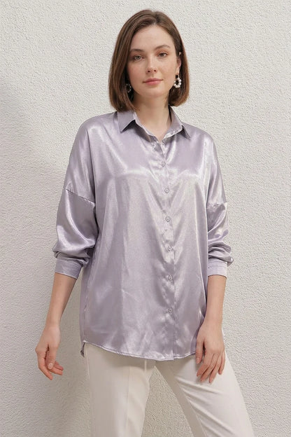 Kadın Oversize Kesim Saten Gömlek