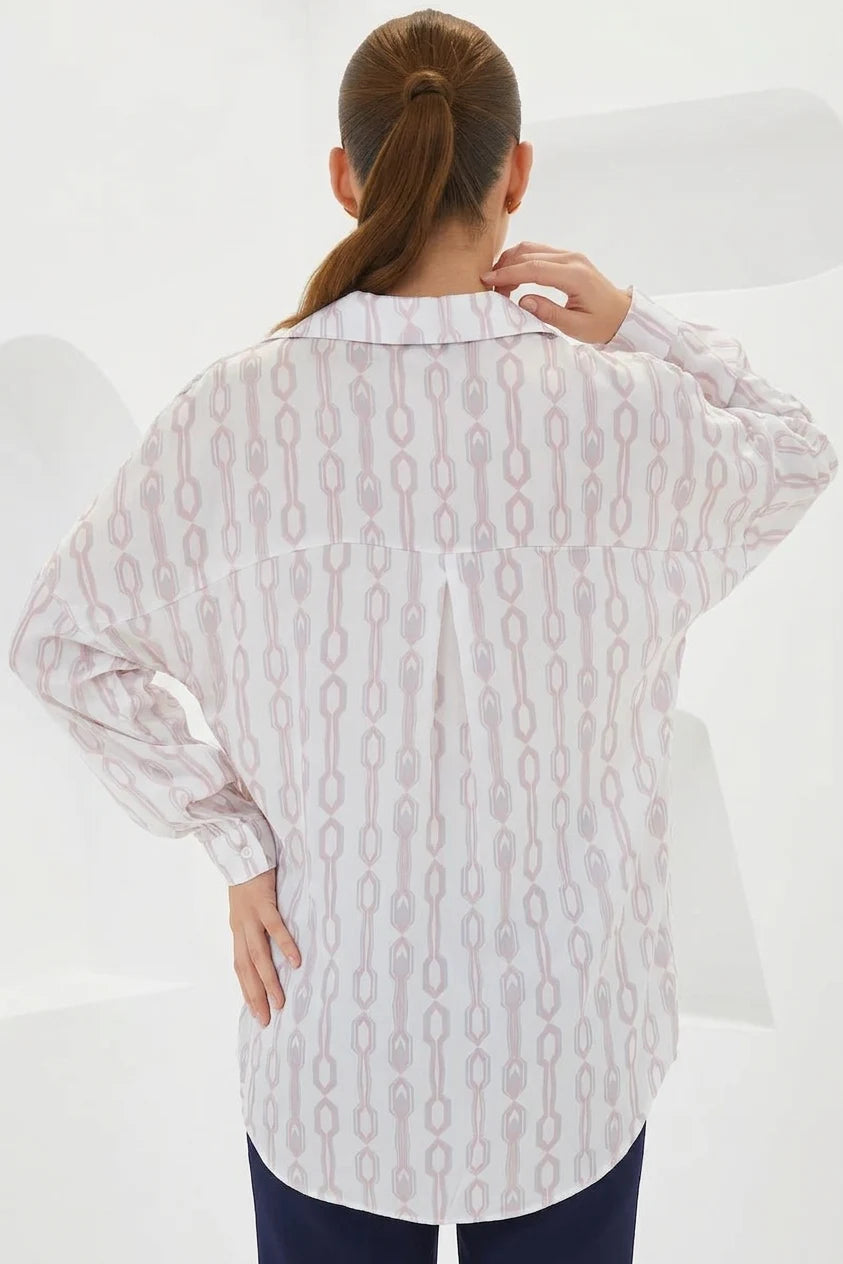 Kadın Oversize Desenli Saten Gömlek