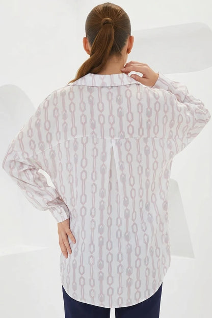 Kadın Oversize Desenli Saten Gömlek