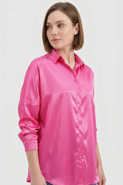 Kadın Oversize Kesim Saten Gömlek
