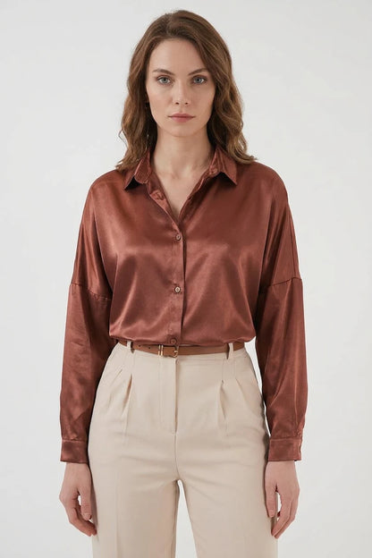Kadın Oversize Saten Gömlek