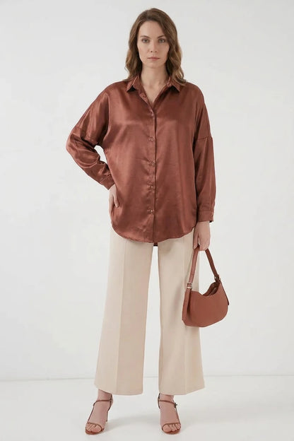 Kadın Oversize Saten Gömlek