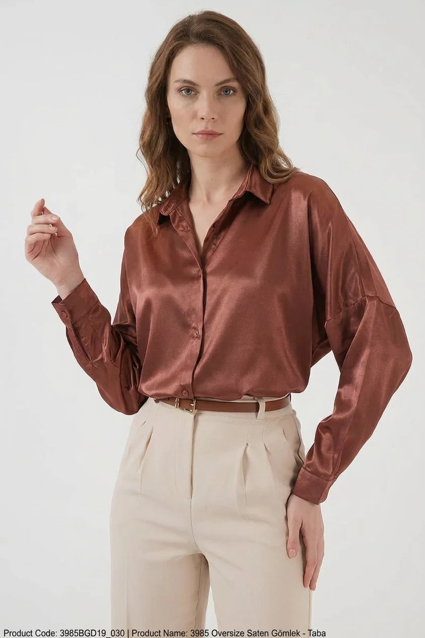 Kadın Oversize Saten Gömlek
