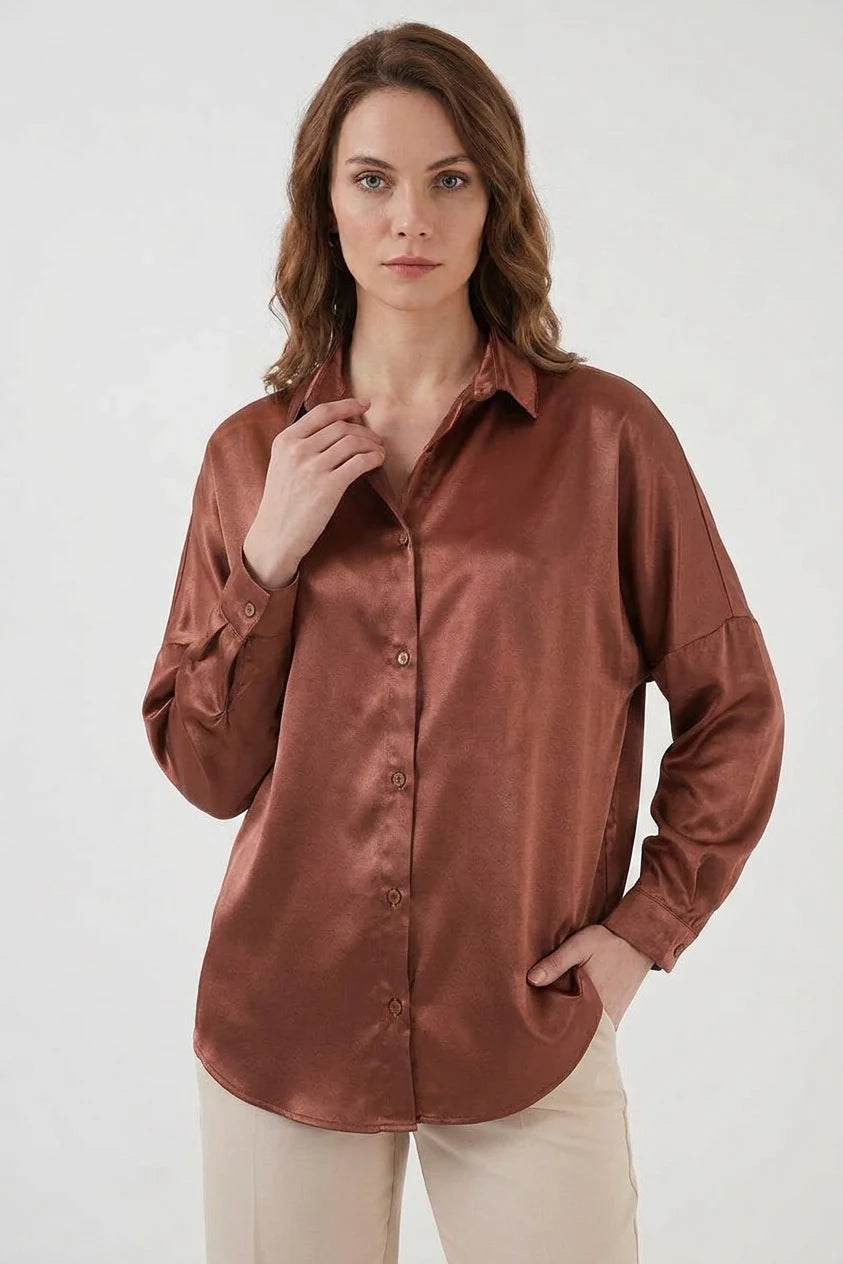 Kadın Oversize Saten Gömlek