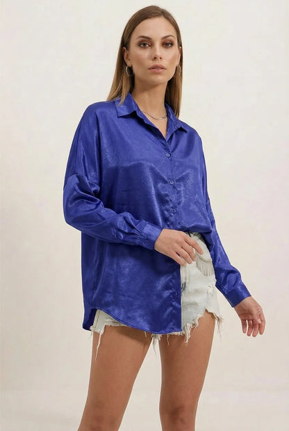 Kadın Oversize Saten Gömlek