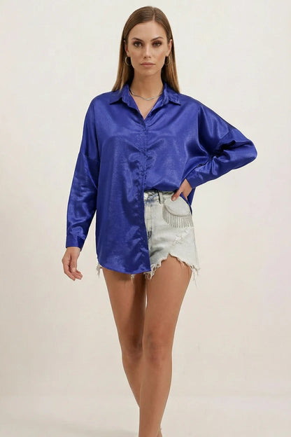 Kadın Oversize Saten Gömlek