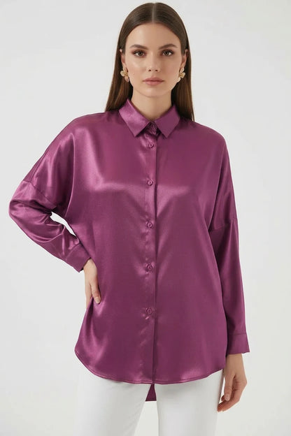 Kadın Oversize Kesim Saten Gömlek