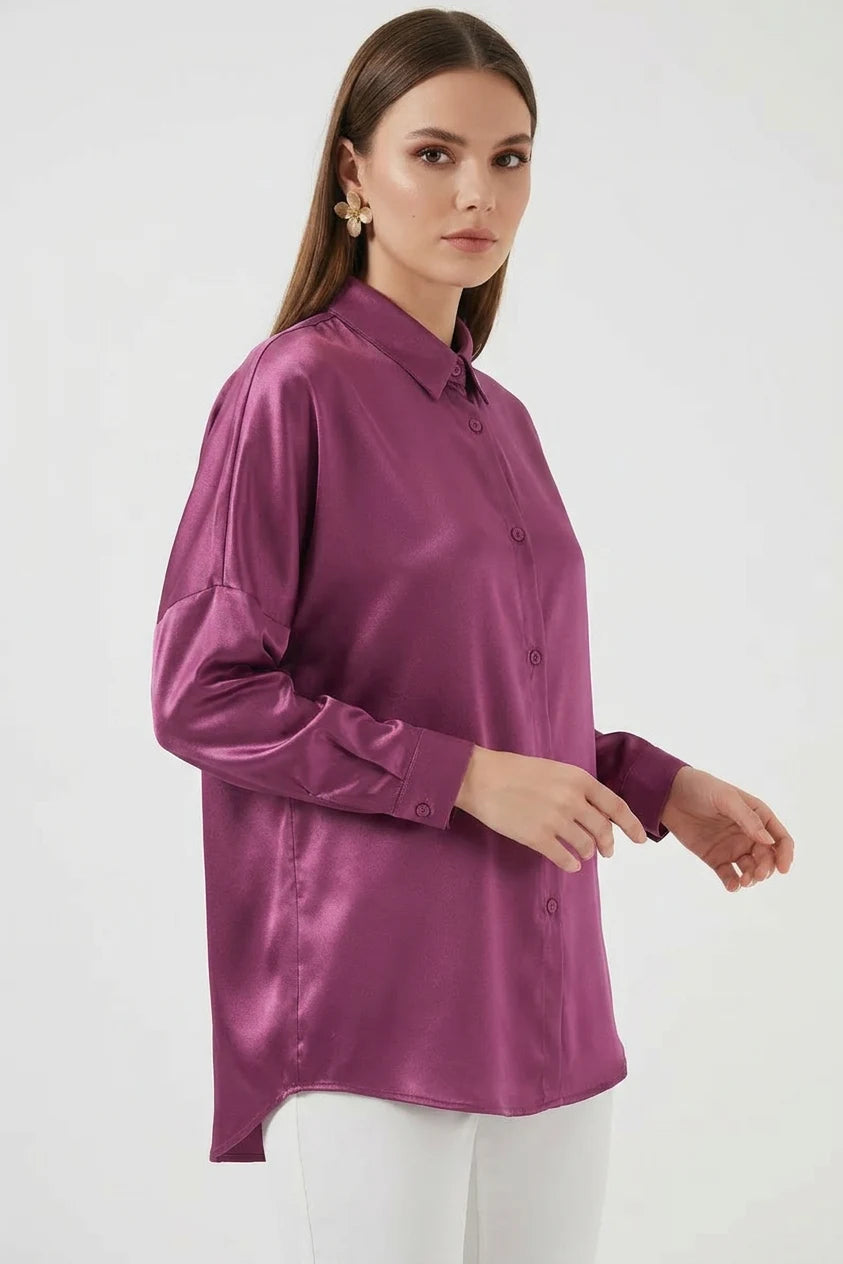 Kadın Oversize Kesim Saten Gömlek