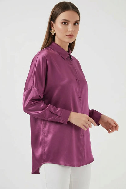 Kadın Oversize Kesim Saten Gömlek