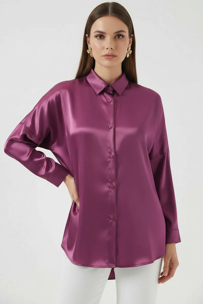 Kadın Oversize Kesim Saten Gömlek