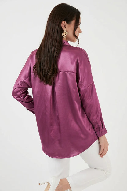 Kadın Oversize Kesim Saten Gömlek