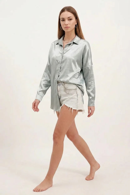 Kadın Oversize Kesim Saten Gömlek