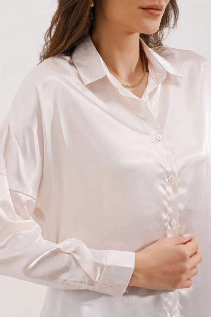 Kadın Oversize Saten Gömlek