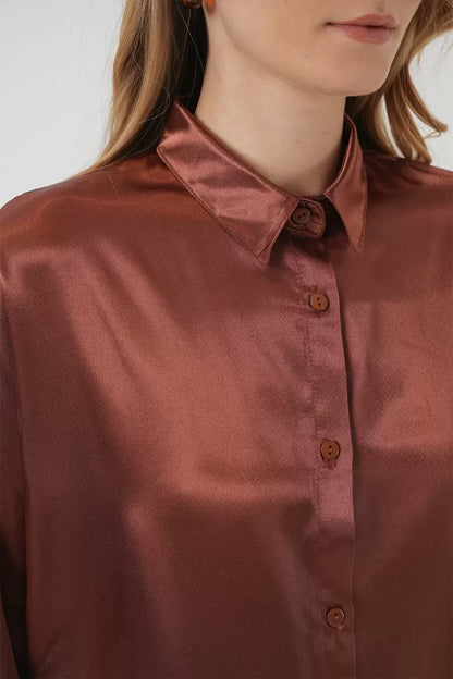 Kadın Oversize Saten Gömlek