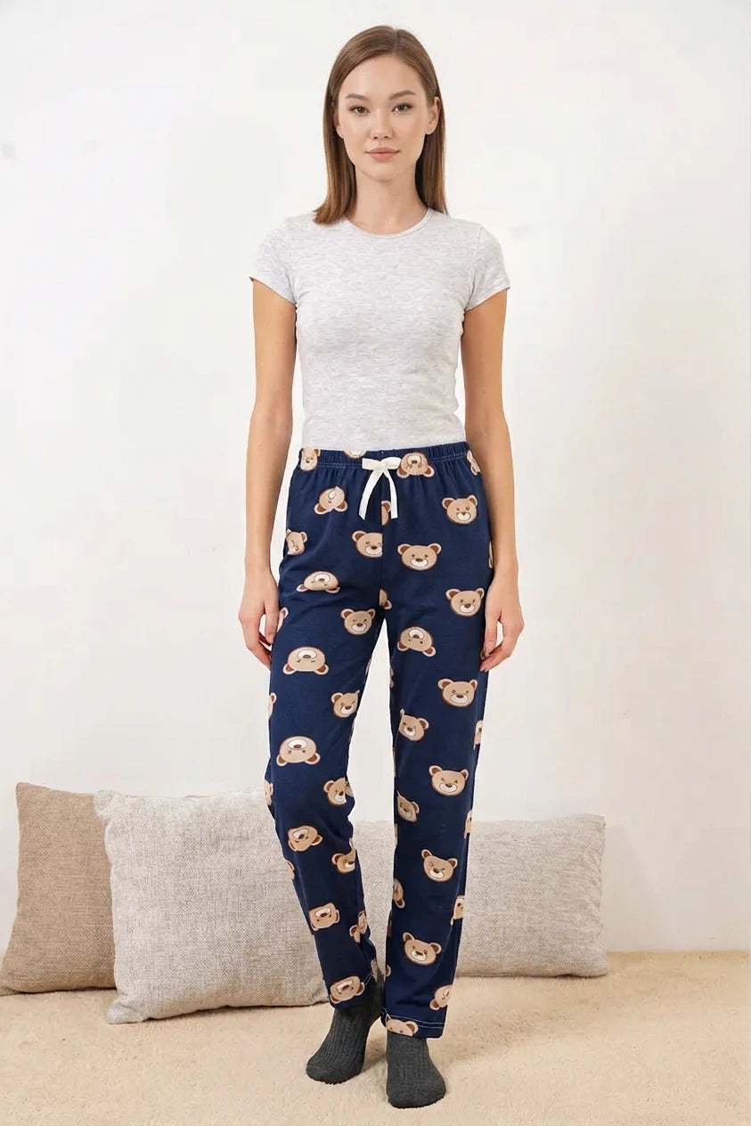 Kadın Bel Lastikli Desenli F.Lacivert Pijama Altı