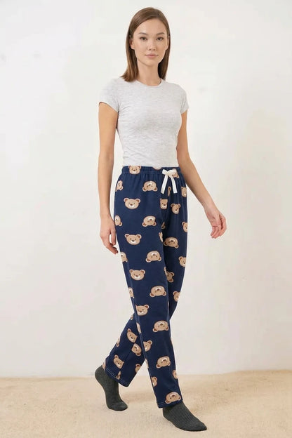 Kadın Bel Lastikli Desenli F.Lacivert Pijama Altı