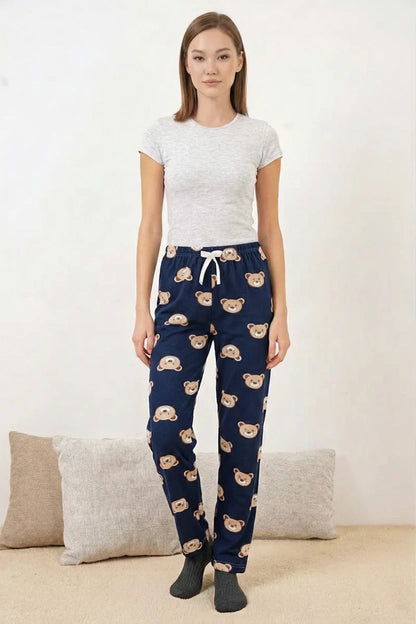 Kadın Bel Lastikli Desenli F.Lacivert Pijama Altı
