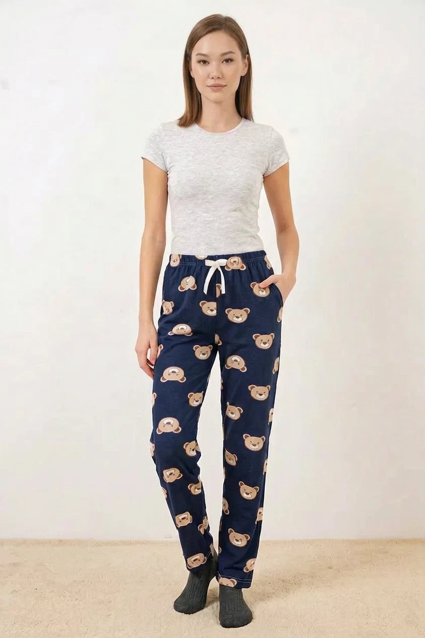 Kadın Bel Lastikli Desenli F.Lacivert Pijama Altı