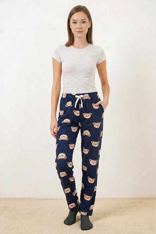 Kadın Bel Lastikli Desenli F.Lacivert Pijama Altı