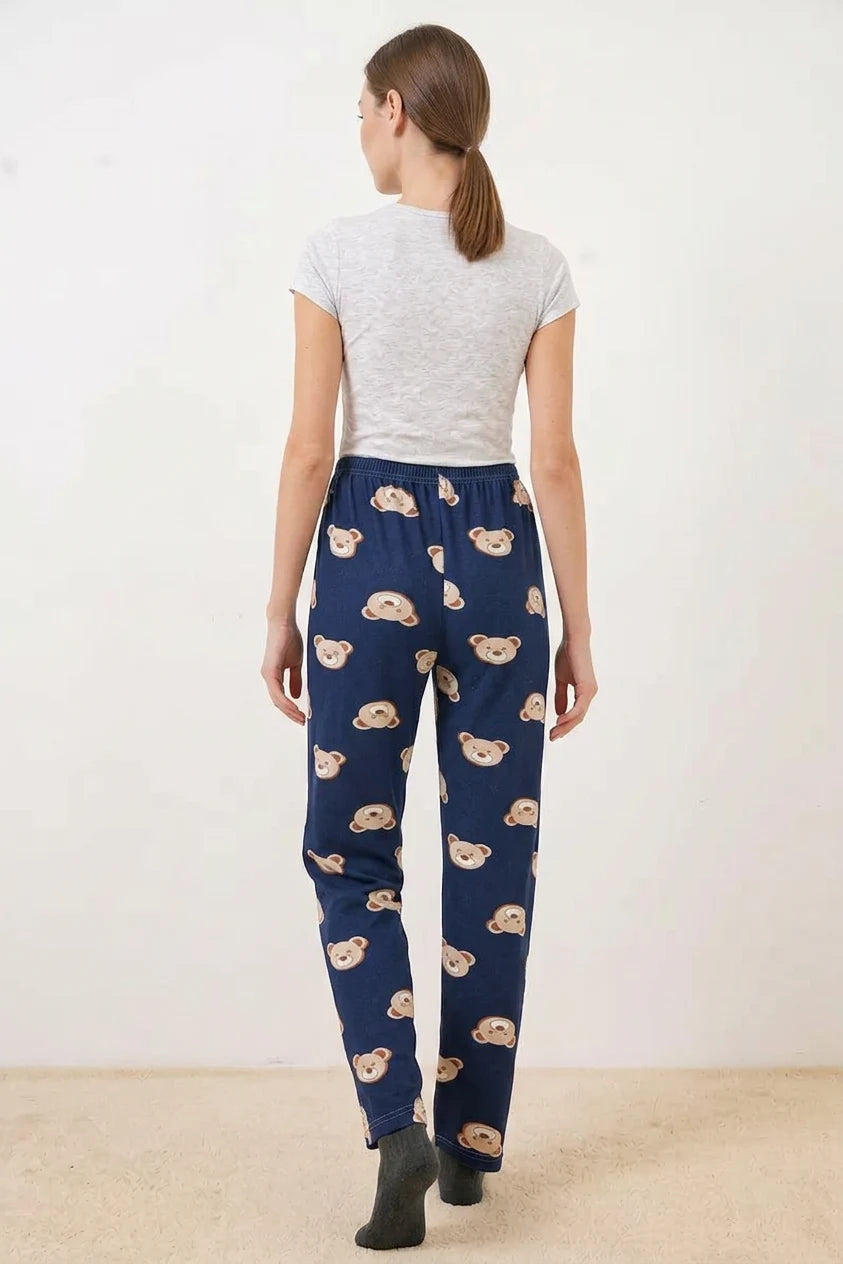 Kadın Bel Lastikli Desenli F.Lacivert Pijama Altı