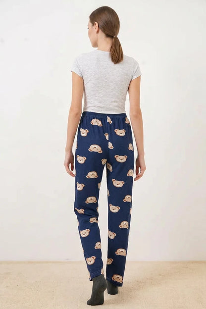 Kadın Bel Lastikli Desenli F.Lacivert Pijama Altı