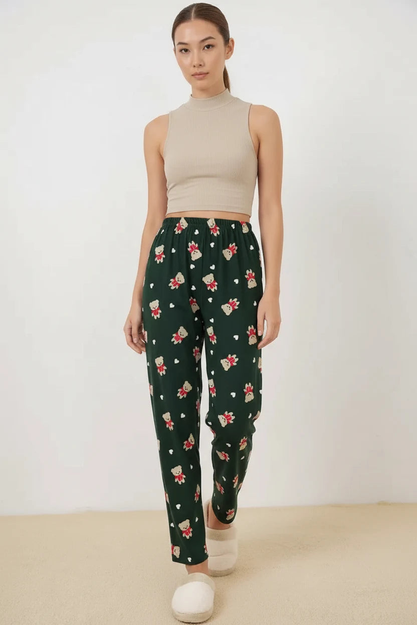 Kadın Desenli Zümrüt Yeşili Pijama Altı