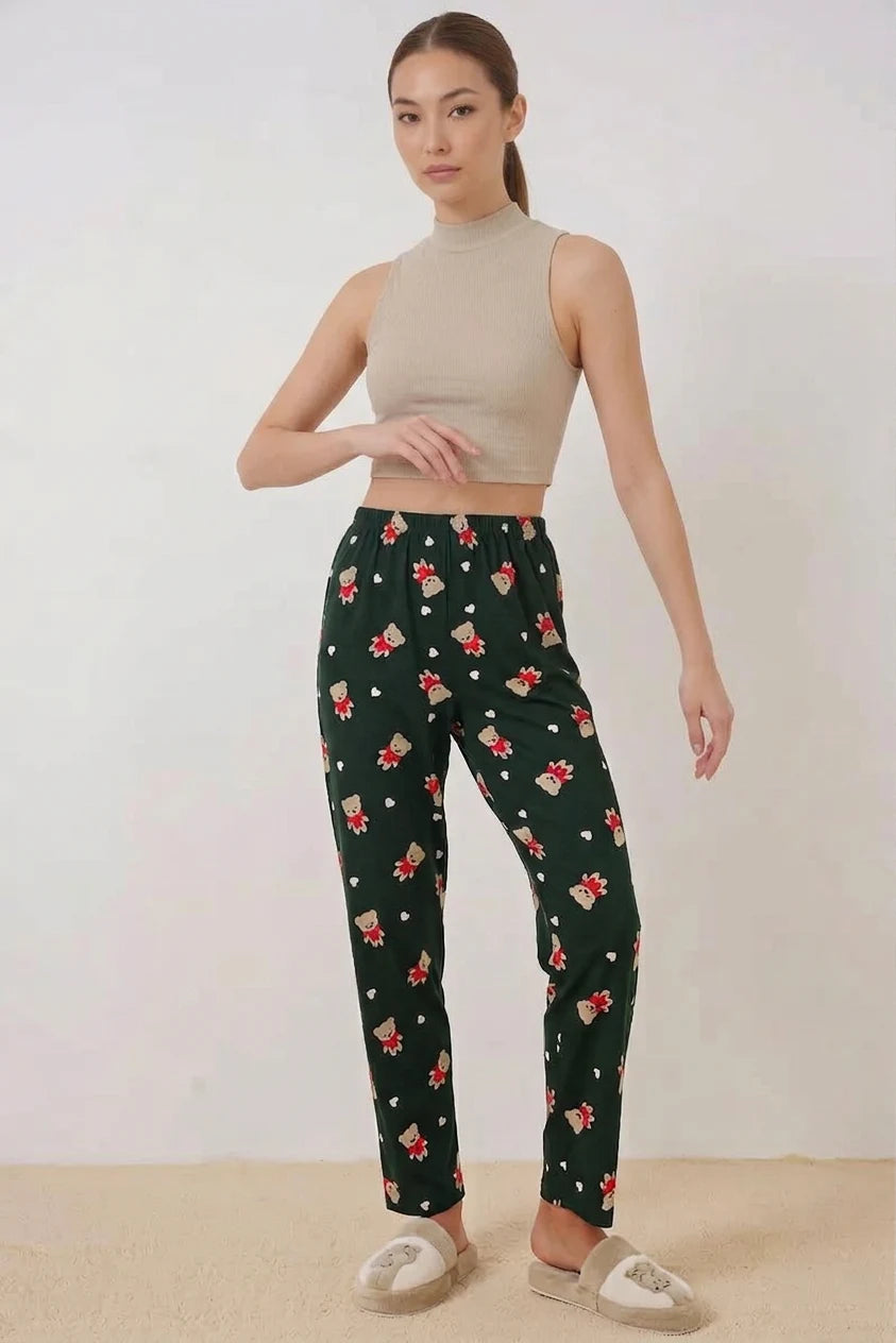 Kadın Desenli Zümrüt Yeşili Pijama Altı