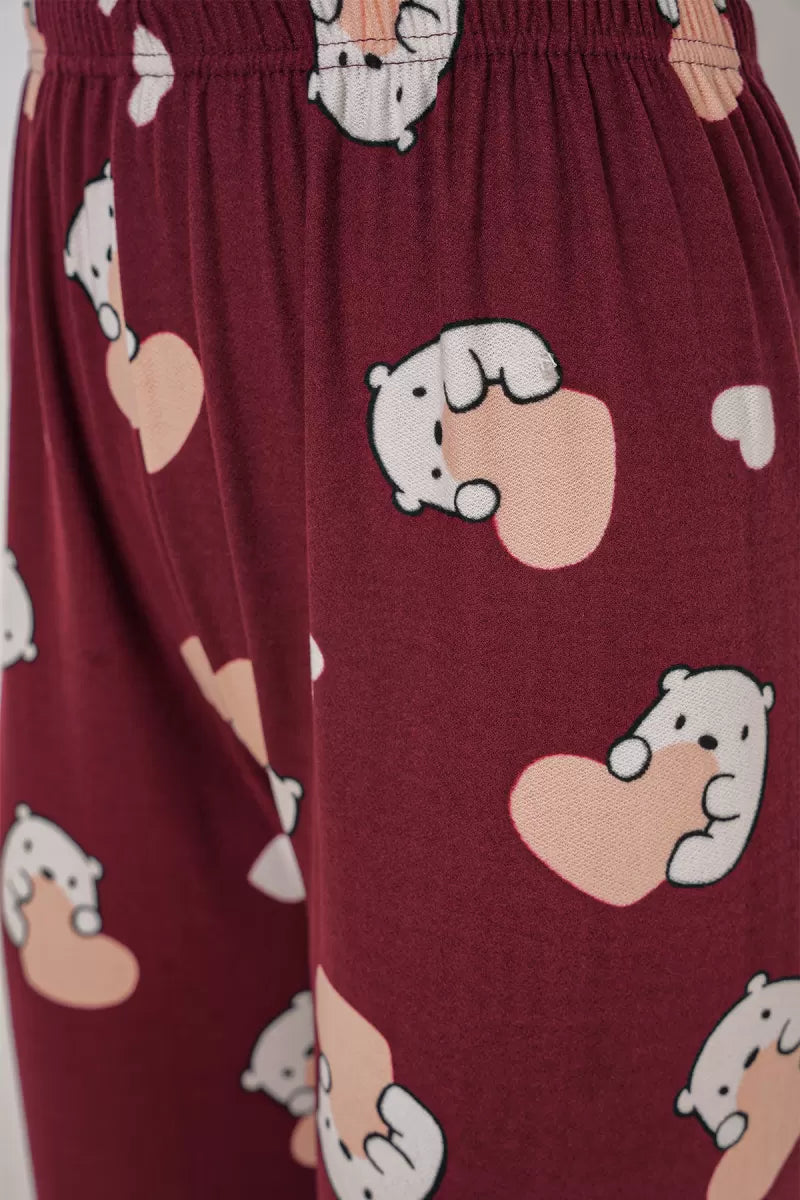 Kadın Desenli Bordo Pijama Altı