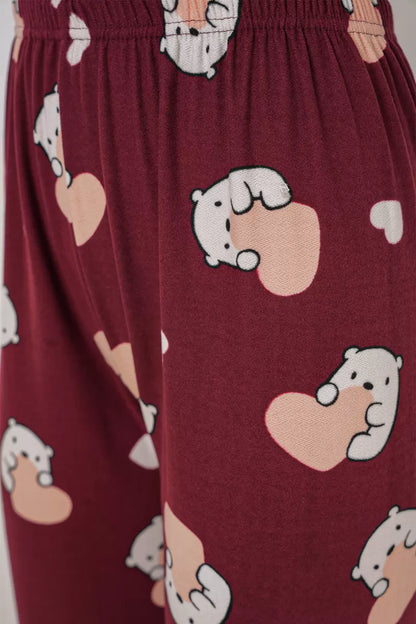 Kadın Desenli Bordo Pijama Altı