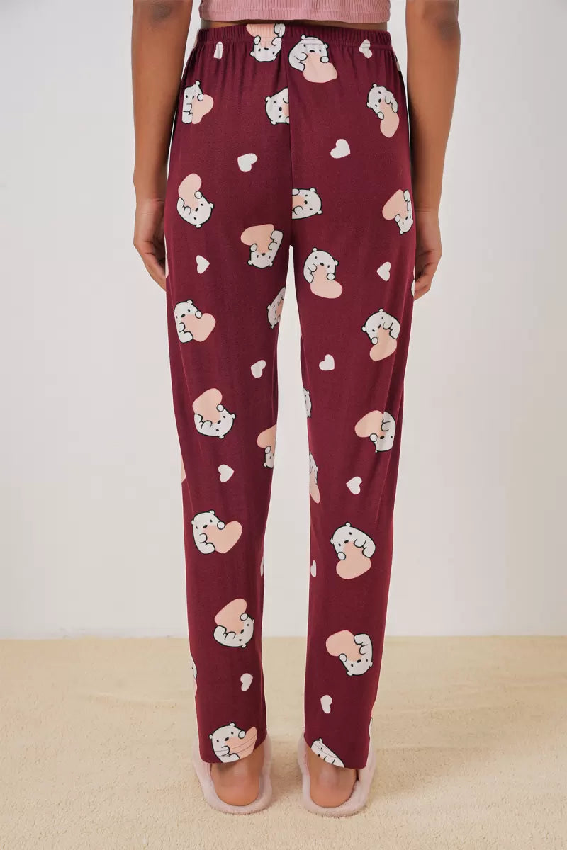 Kadın Desenli Bordo Pijama Altı