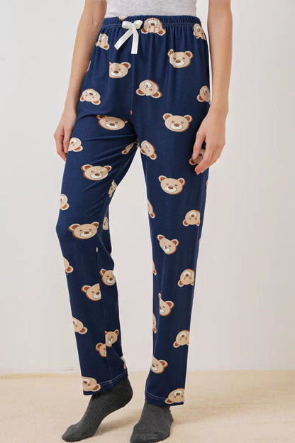 Kadın Bel Lastikli Desenli F.Lacivert Pijama Altı
