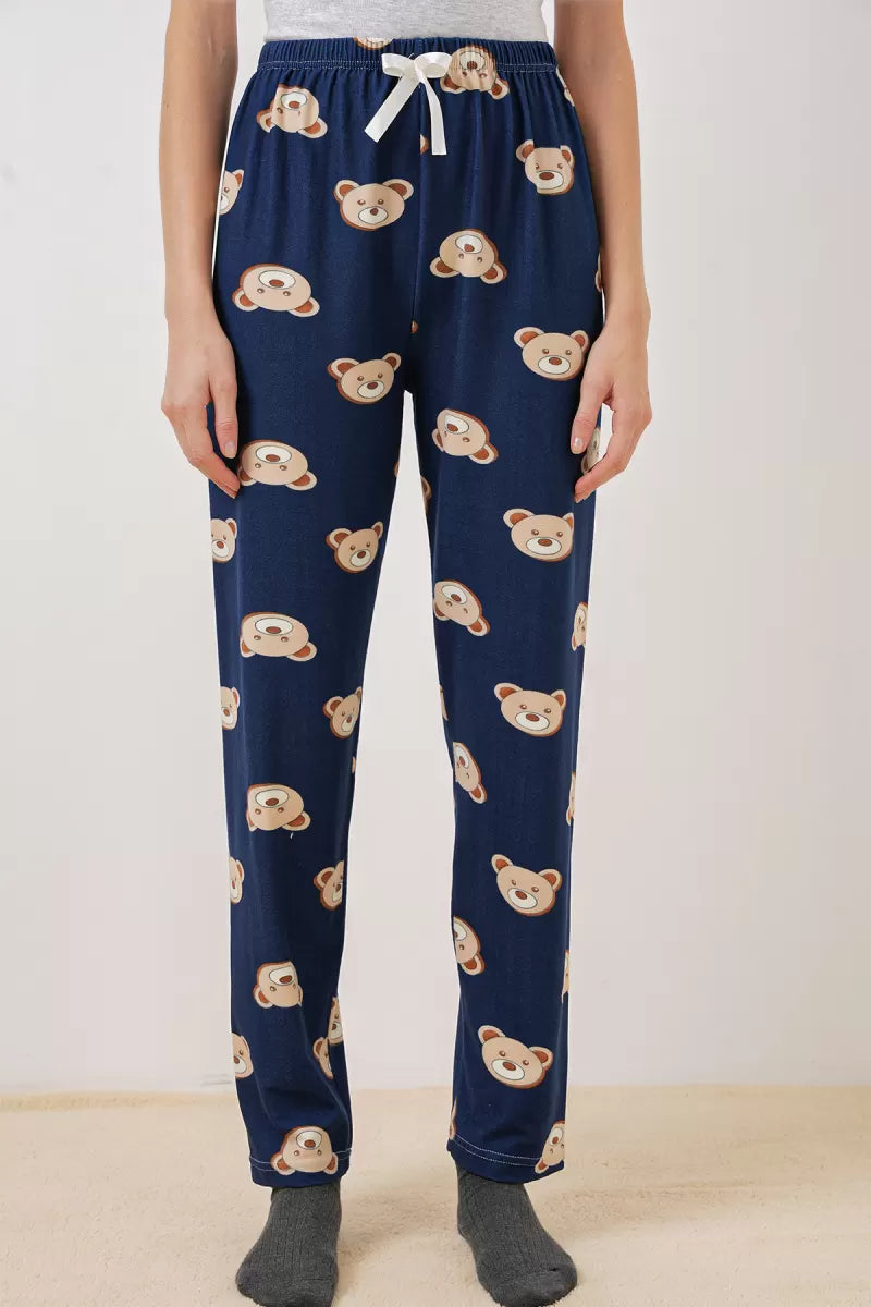 Kadın Bel Lastikli Desenli F.Lacivert Pijama Altı
