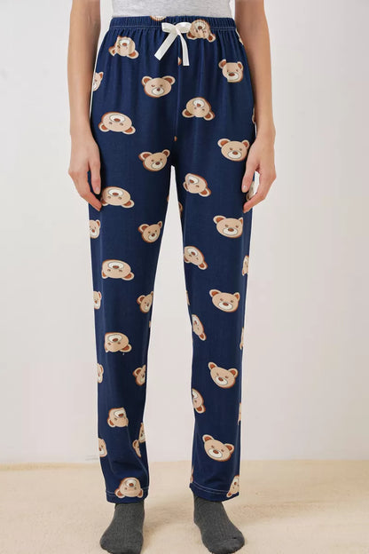 Kadın Bel Lastikli Desenli F.Lacivert Pijama Altı
