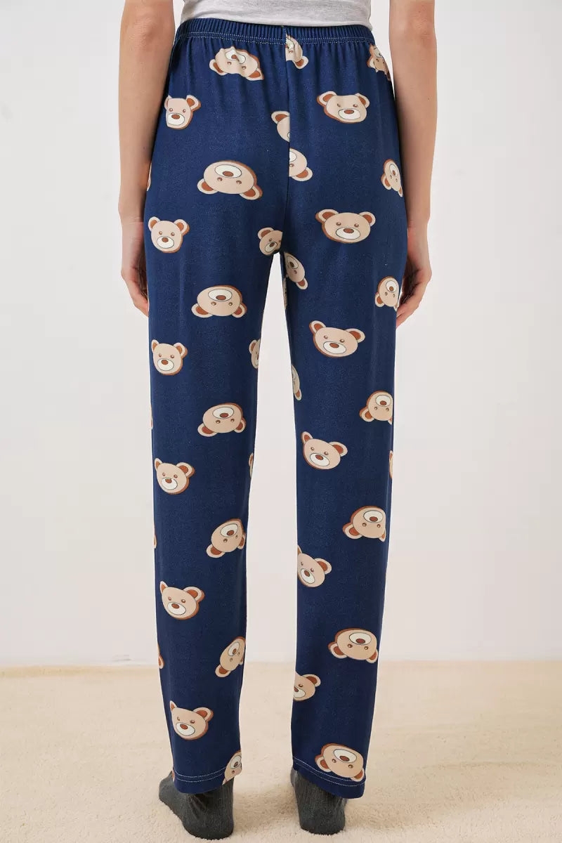Kadın Bel Lastikli Desenli F.Lacivert Pijama Altı