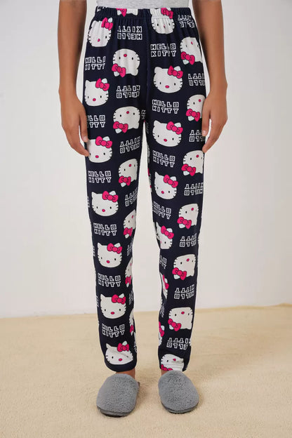 Kadın Desenli Açık Lacivert Pijama Altı