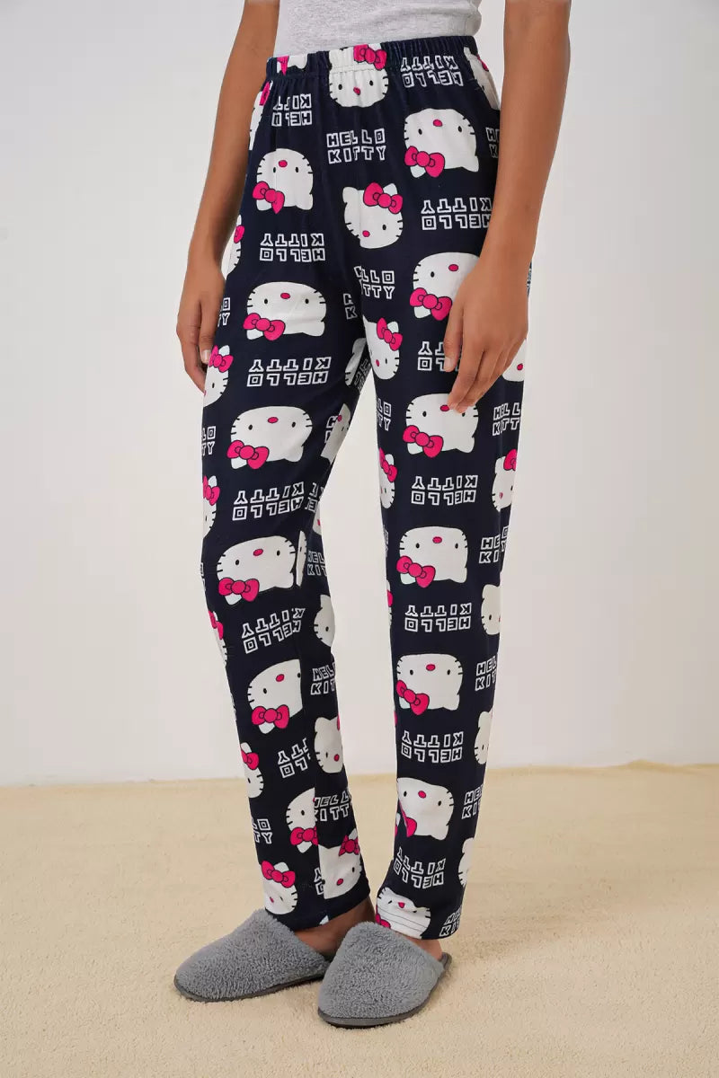 Kadın Desenli Açık Lacivert Pijama Altı