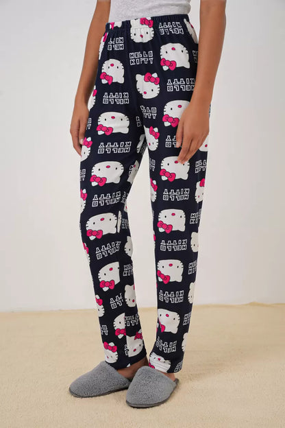 Kadın Desenli Açık Lacivert Pijama Altı