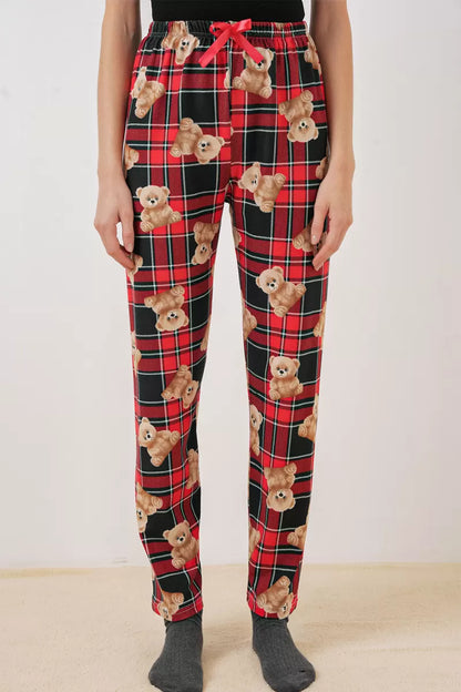 Kadın Normal Bel Kareli Desenli Kırmızı Pijama Altı