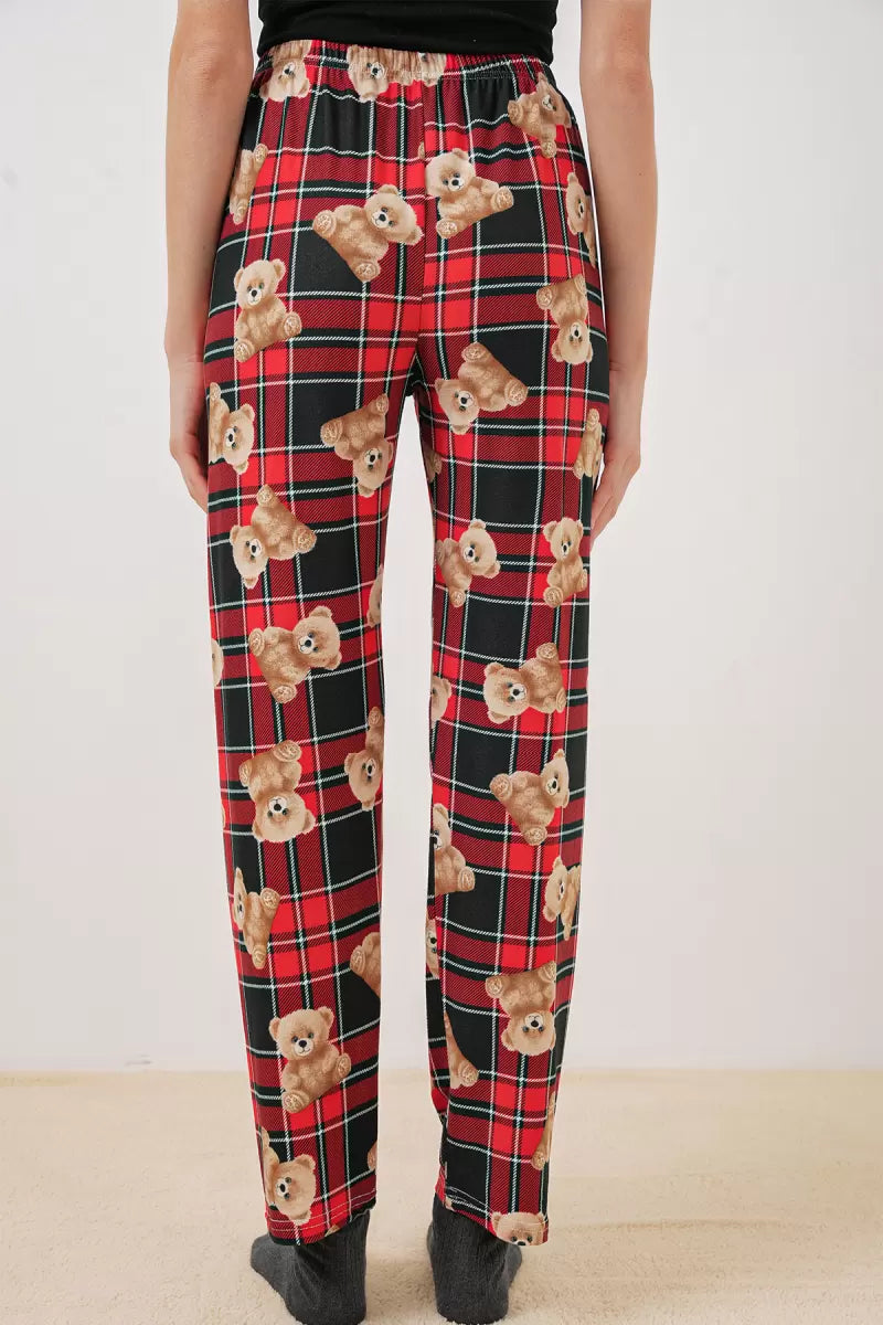 Kadın Normal Bel Kareli Desenli Kırmızı Pijama Altı