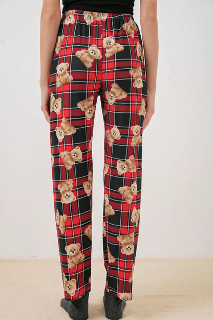 Kadın Normal Bel Kareli Desenli Kırmızı Pijama Altı