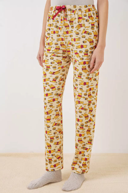 Kadın Beli Büzgülü Desenli Krem Pijama Altı