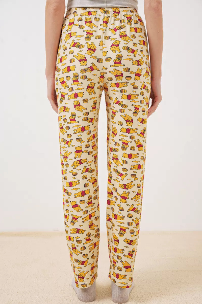 Kadın Beli Büzgülü Desenli Krem Pijama Altı