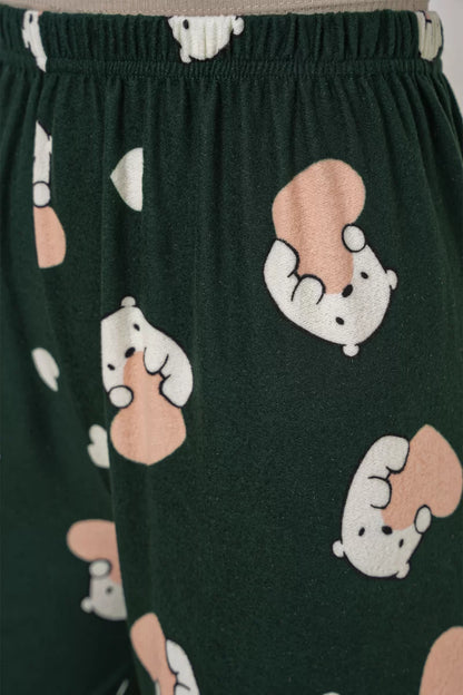 Kadın Bel Lastikli Desenli Zümrüt Pijama Altı