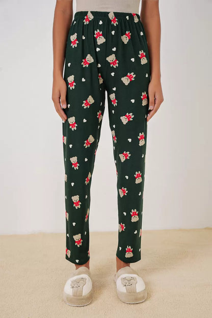 Kadın Desenli Zümrüt Yeşili Pijama Altı