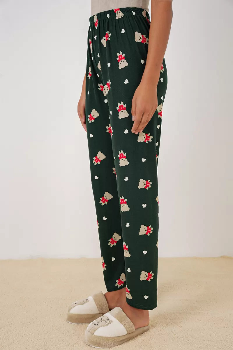 Kadın Desenli Zümrüt Yeşili Pijama Altı