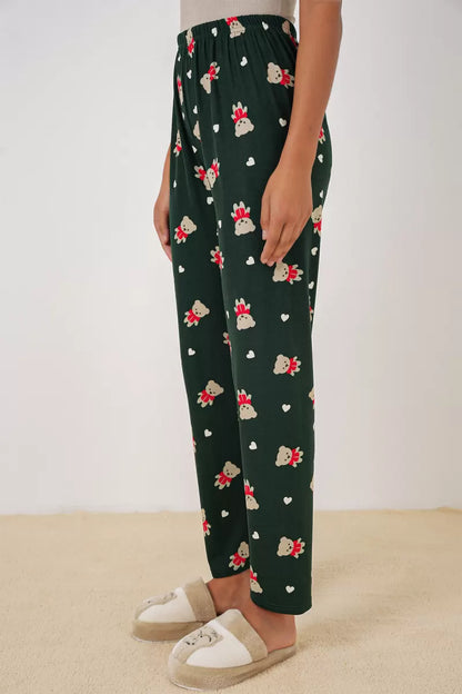 Kadın Desenli Zümrüt Yeşili Pijama Altı
