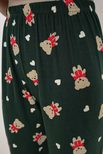 Kadın Desenli Zümrüt Yeşili Pijama Altı