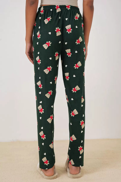 Kadın Desenli Zümrüt Yeşili Pijama Altı