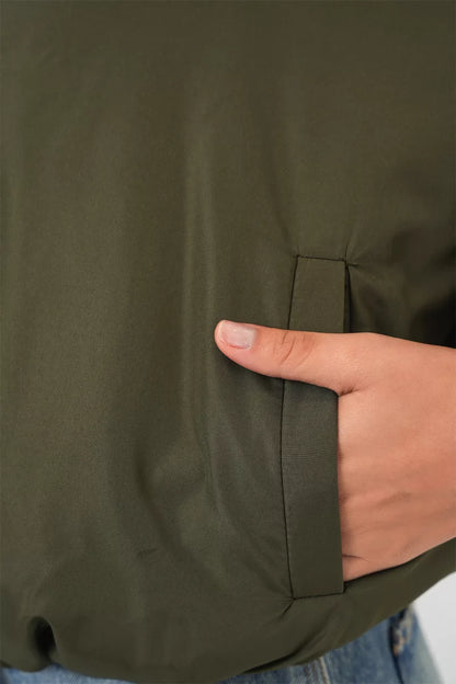 Kadın Yüksek Yaka Bomber Şişme Oversize Haki Mont