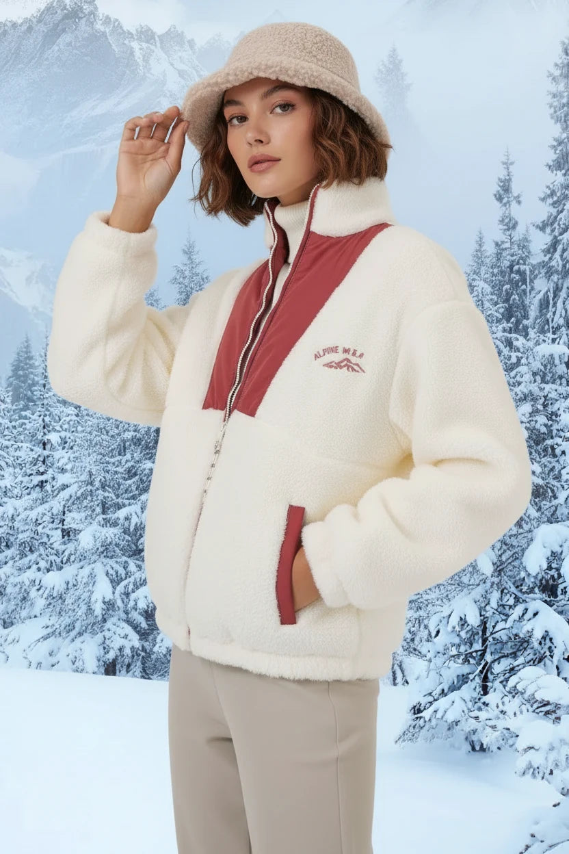 Kadın Dik Yaka Fermuarli Peluş Ceket